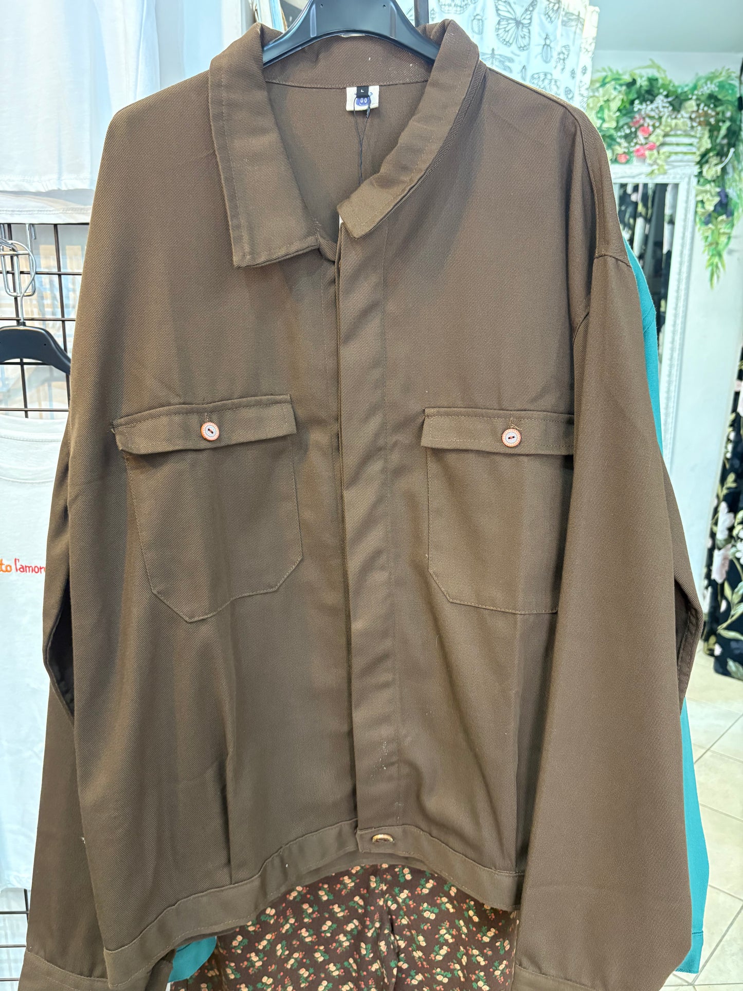 Giacca in cotone Re-Made brown con tasche ricamate unisex