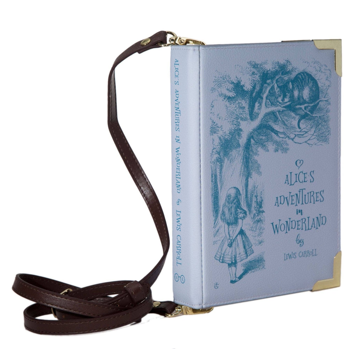 Borsa a tracolla vegana con libro viola Alice nel Paese delle Meraviglie