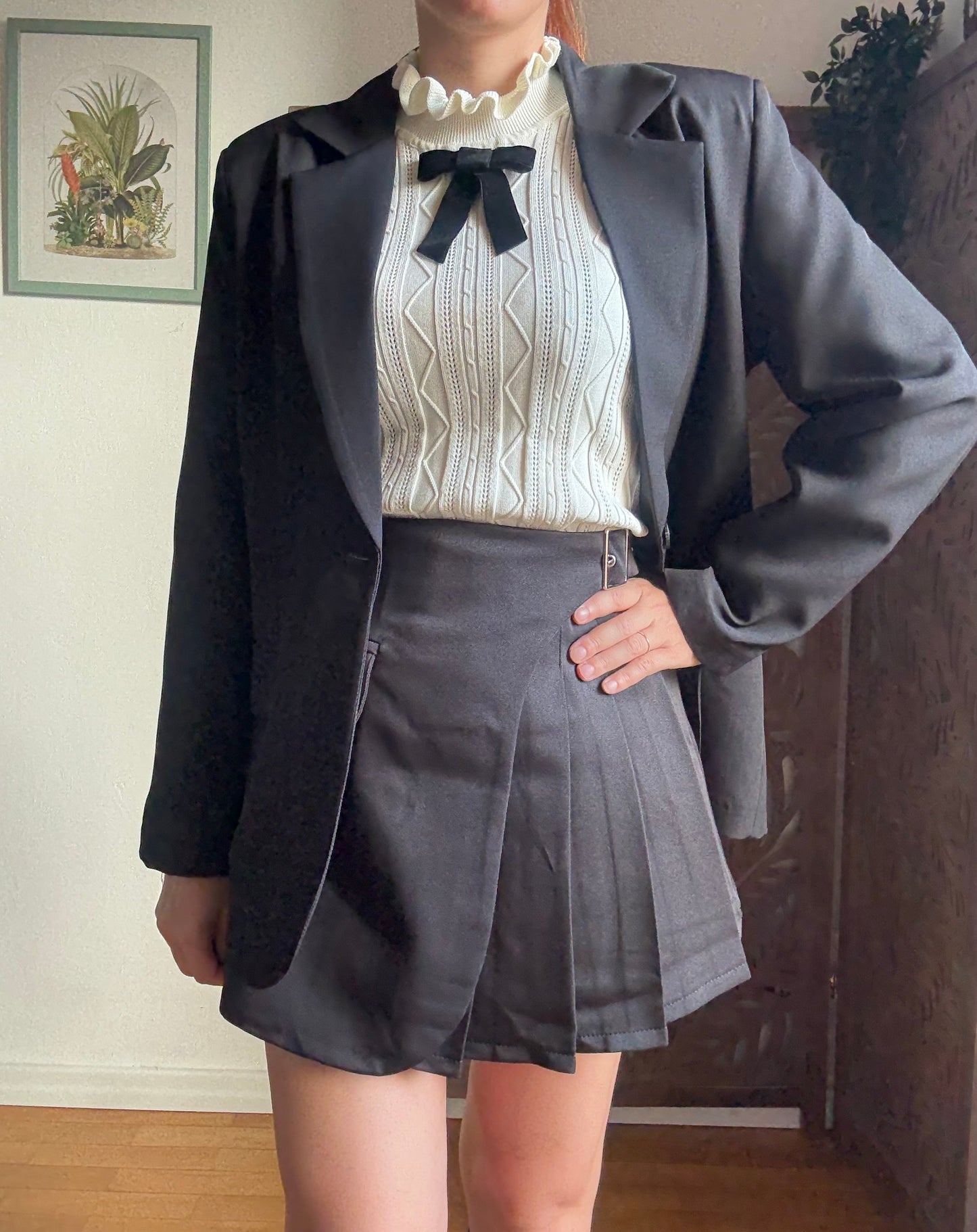 Blazer nero dritto a un bottone