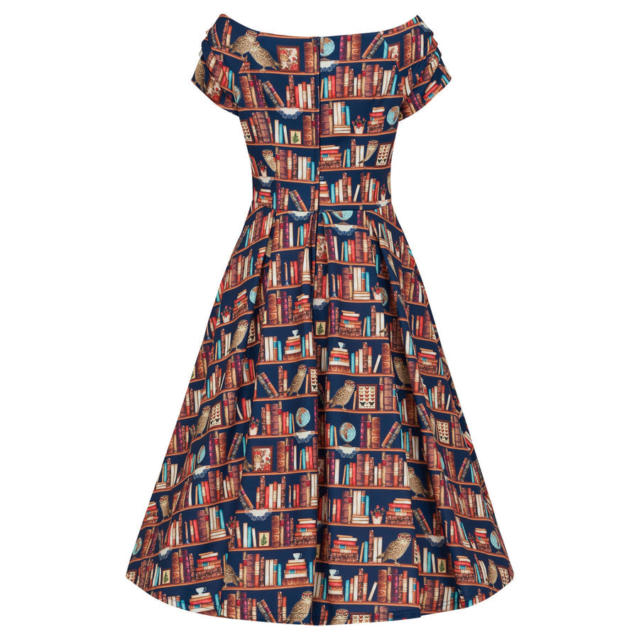 Lily Retro: Abito Library Book & Owl con Scollo a Barca