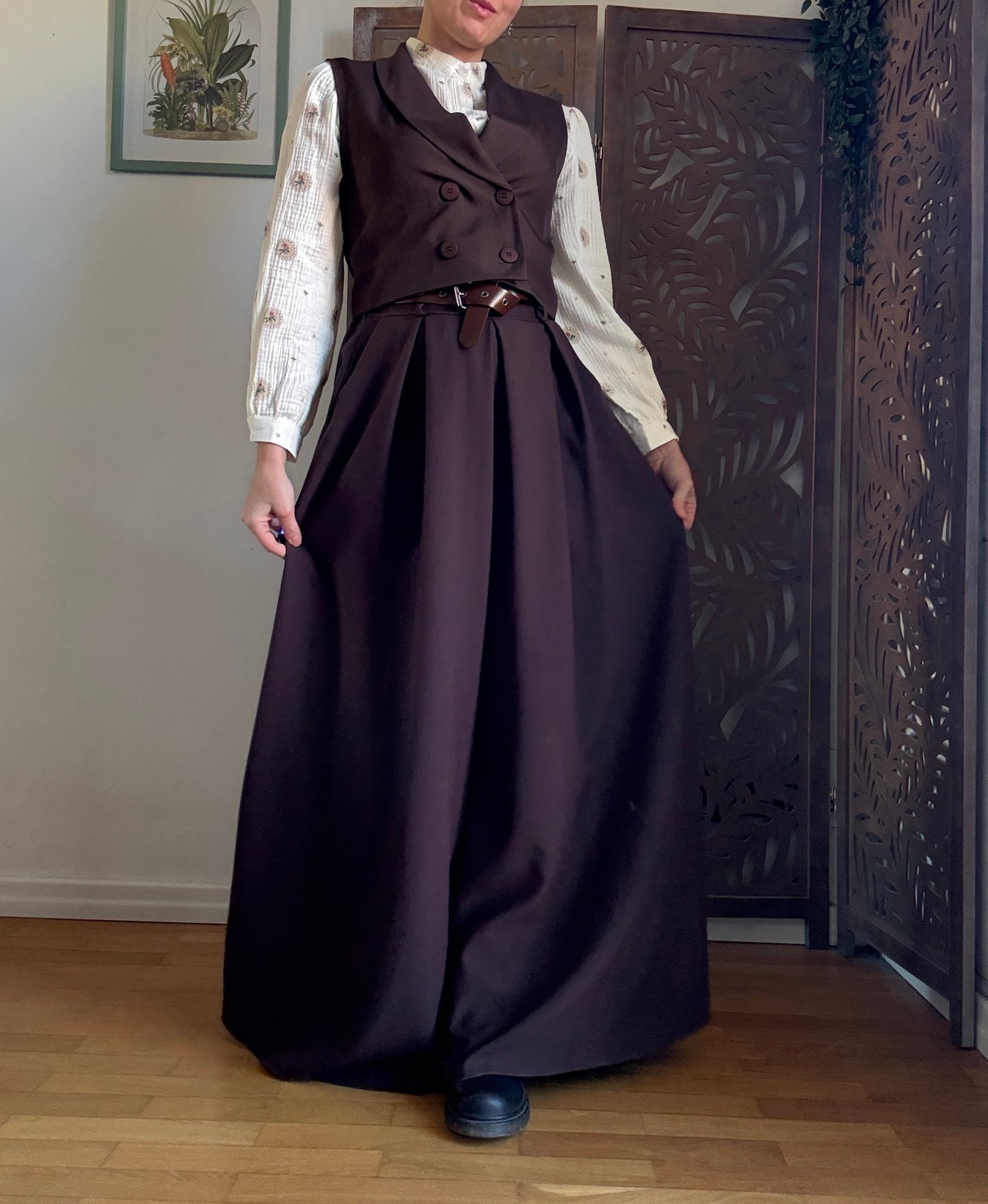 Pantalone palazzo Oxford con cintura - Marrone Cioccolato