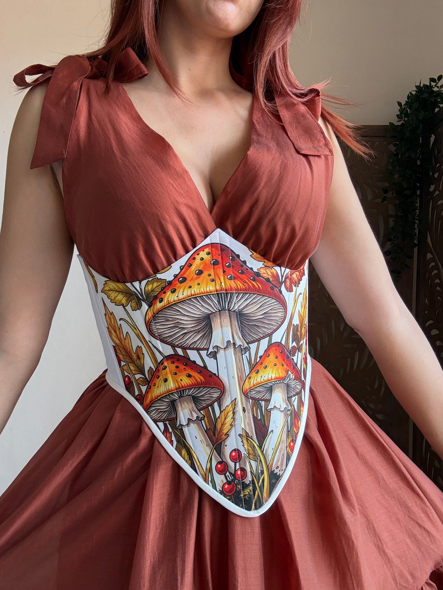Bustino a Corsetto sottoseno Artigianale “The Enchanted Forest” - Woodland Mushrooms