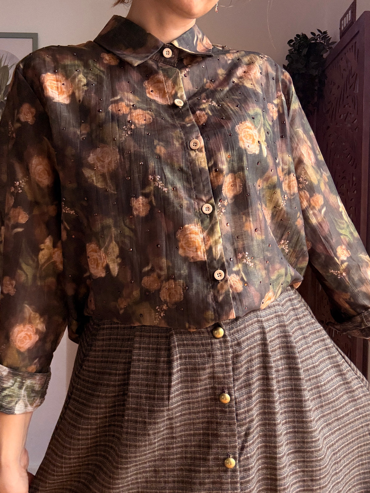 Camicia Morning Dew a fiori in Lyocell con micro-strass