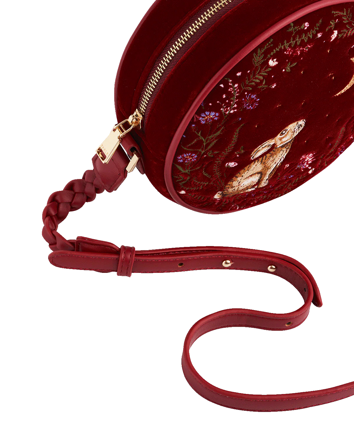 Borsa rotonda ricamata Fable England Red Star Gazing Rabbit