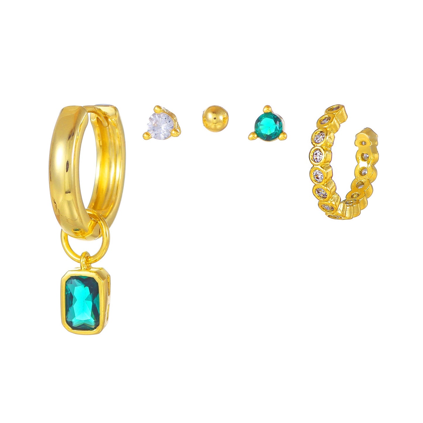 Set di 5 orecchini Green Emerald in 2 colori