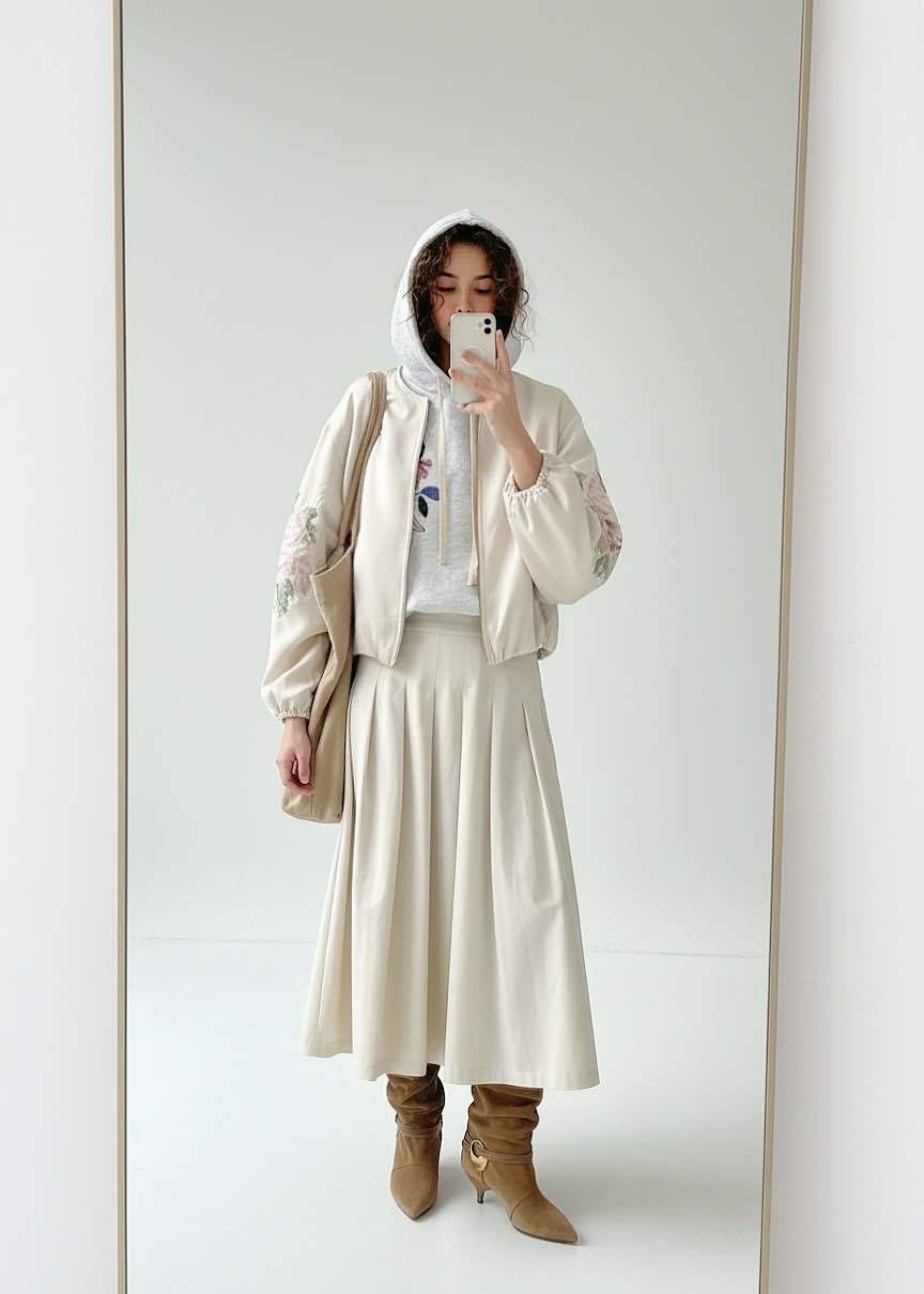 Bomber Burro in Satin "Rose Brodé"