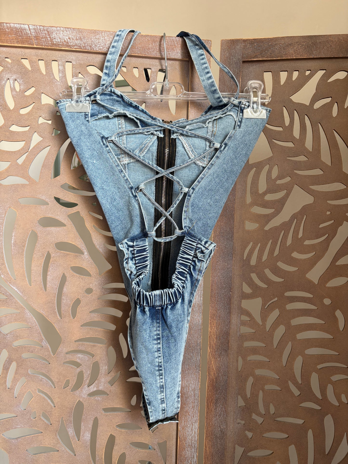 Body Corsetto in Denim con Stringatura Posteriore