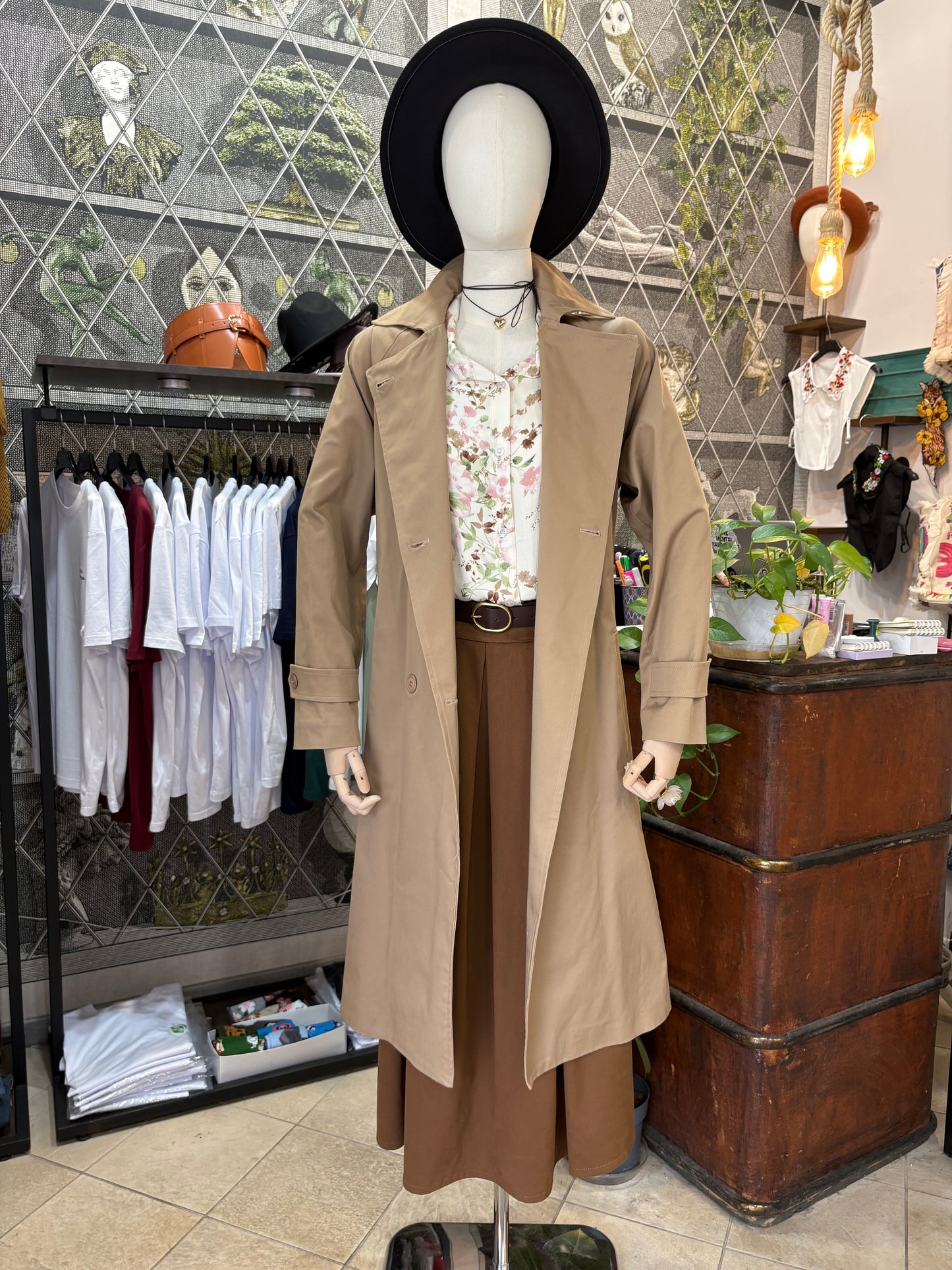 Trench lungo doppiopetto camel Kikisix