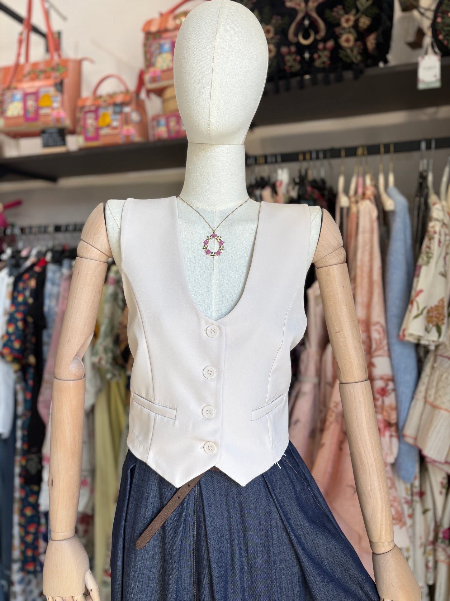 Gilet da Donna Avorio a 4 Bottoni