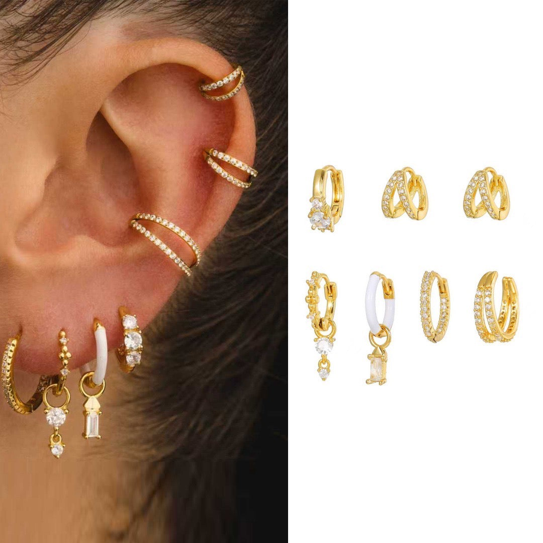 Set di 7 orecchini White Crystals in 2 colori