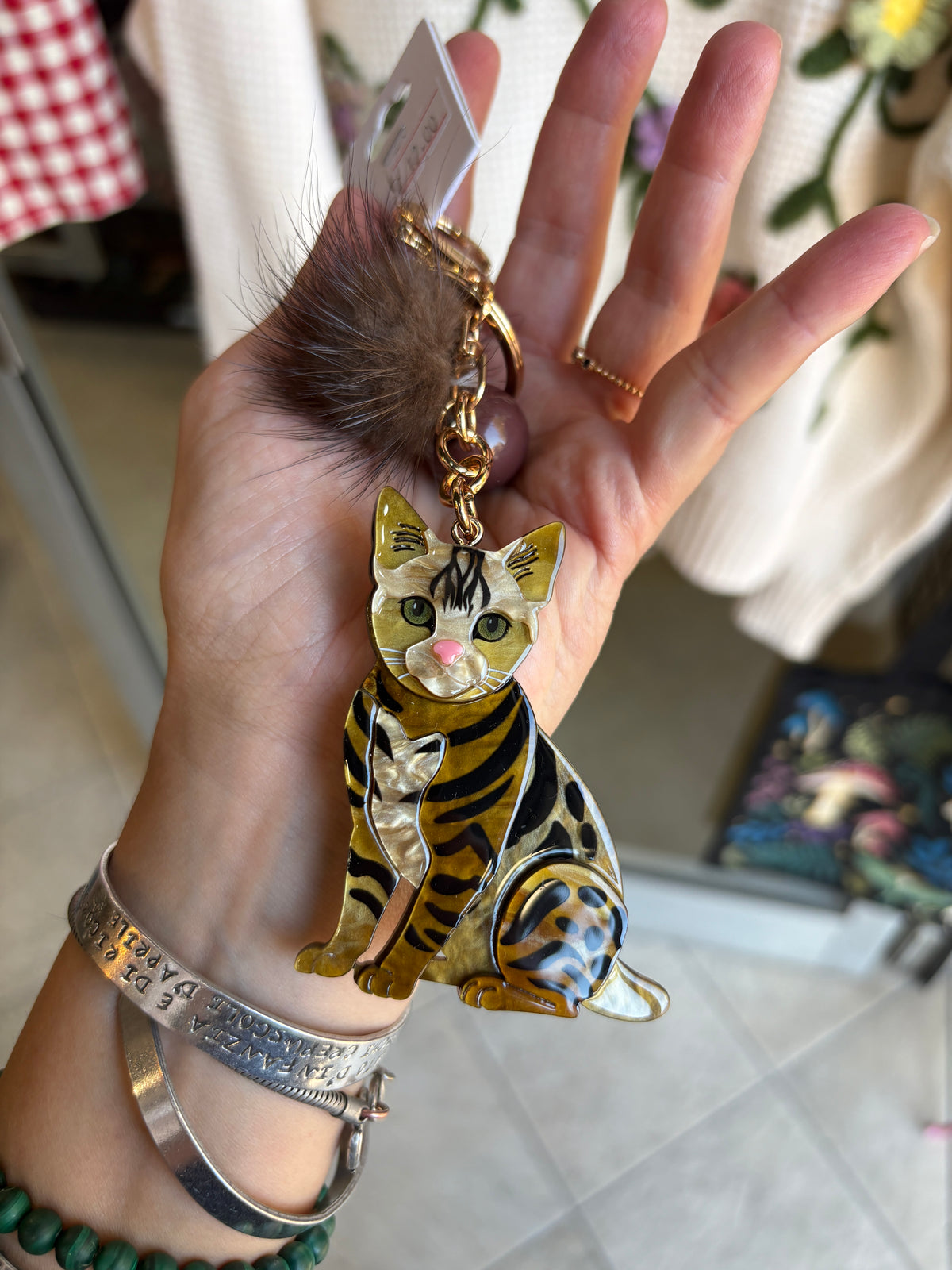 Portachiavi e charm per borsa Gatto Tigrato con pompon