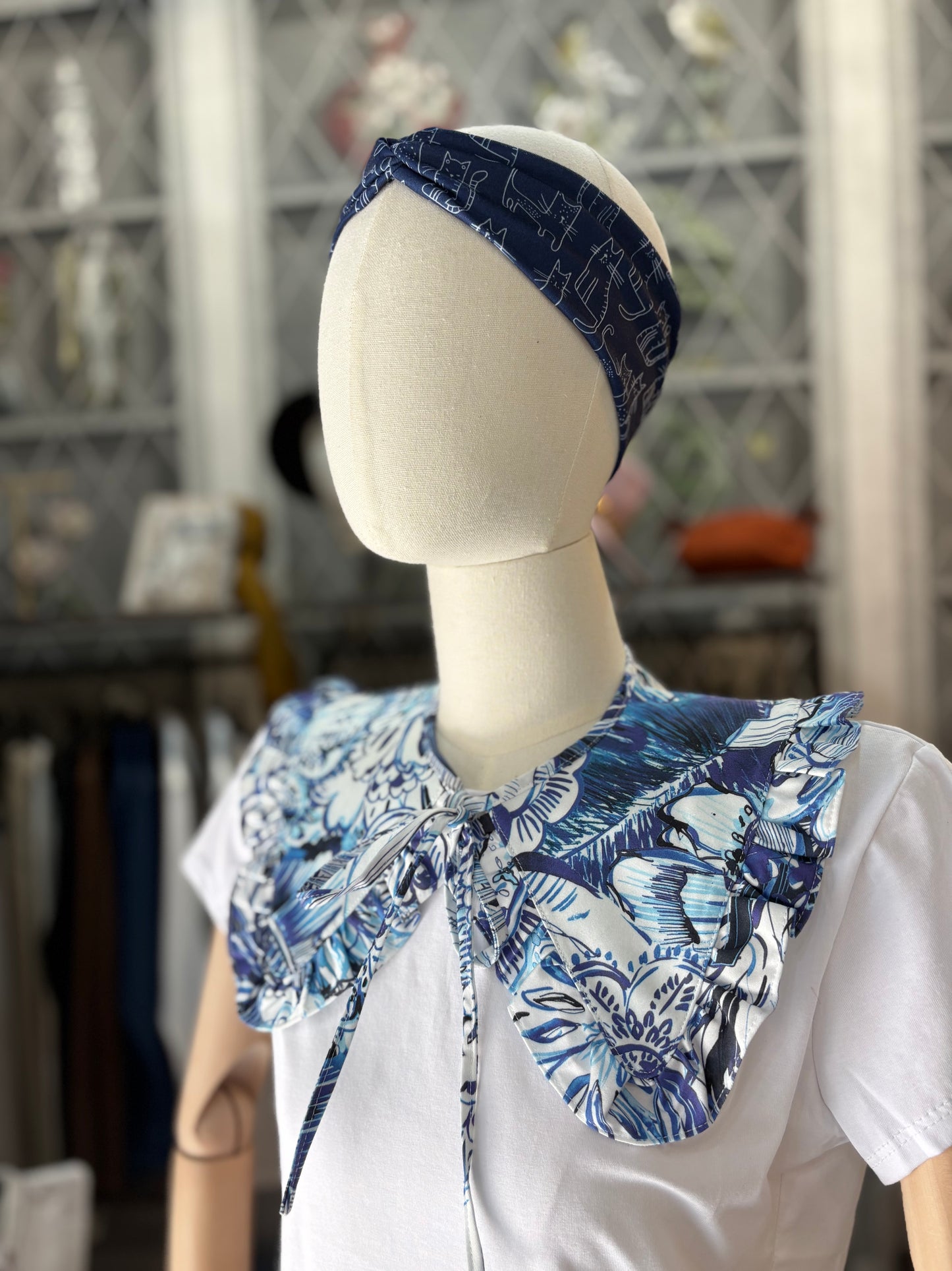 Colletto in cotone handmade con scrunchie abbinato