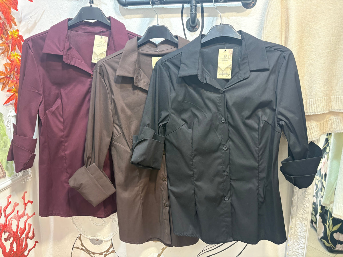 Camicia donna avvitata in misto cotone a maniche lunghe