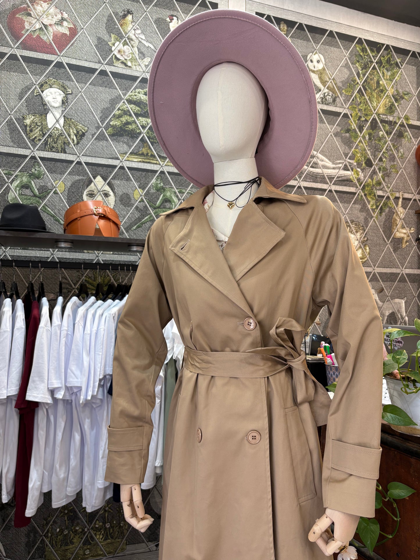 Trench lungo doppiopetto camel Kikisix