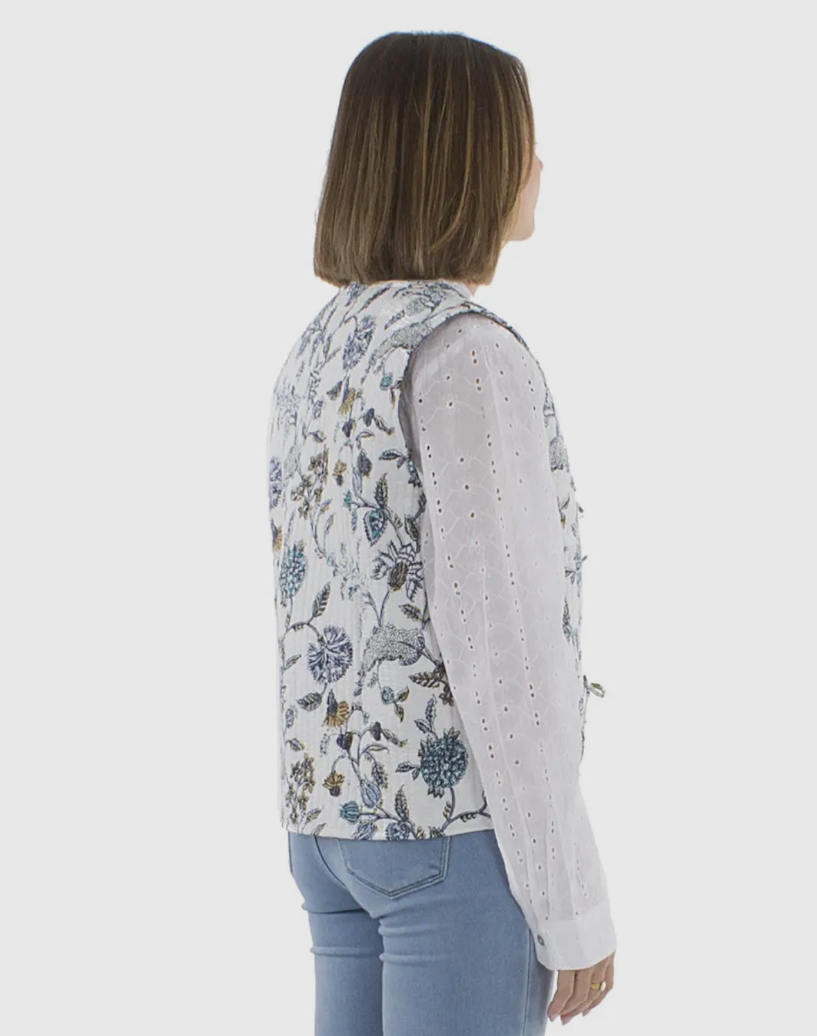 Gilet boho indiano in 100% cotone trapuntato con motivo floreale