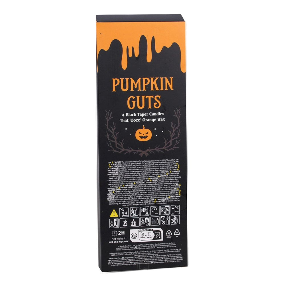 Set di 4 Candele Coniche Nere con Gocce Arancioni – "Pumpkin Guts" Halloween Taper Candles