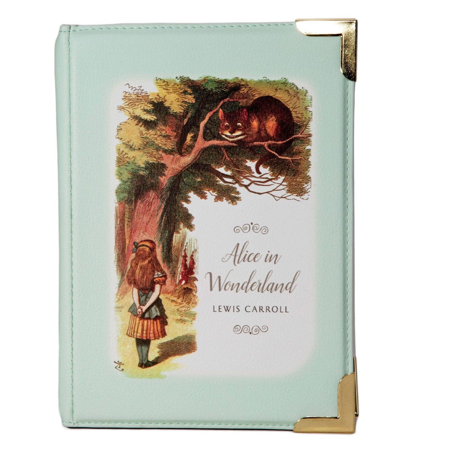 Borsa a tracolla vegana con libro turchese Alice In Wonderland