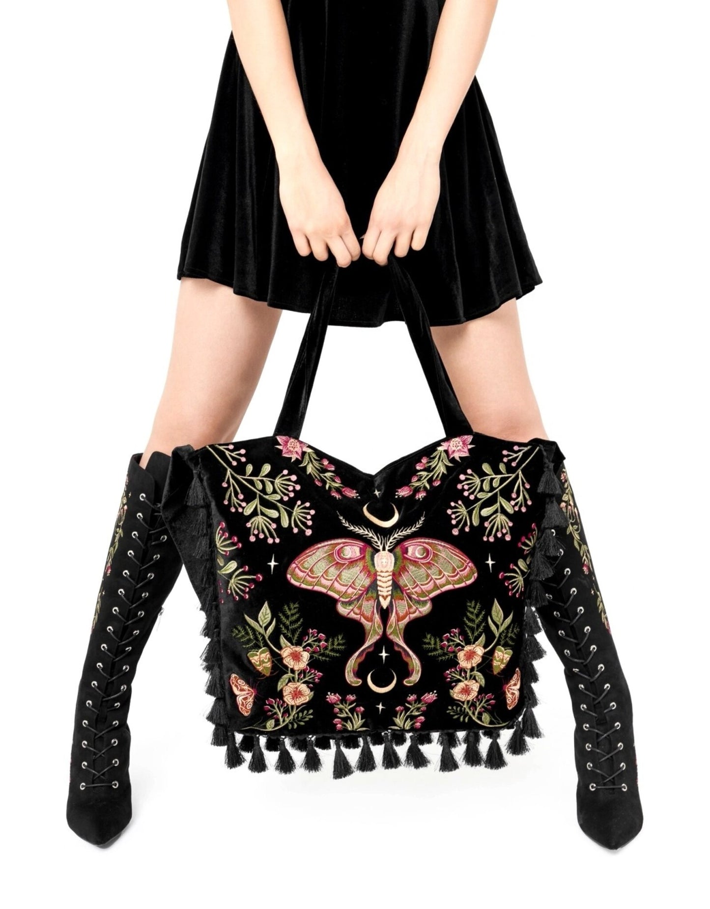 Borsa ricamata in velluto Wilderwood