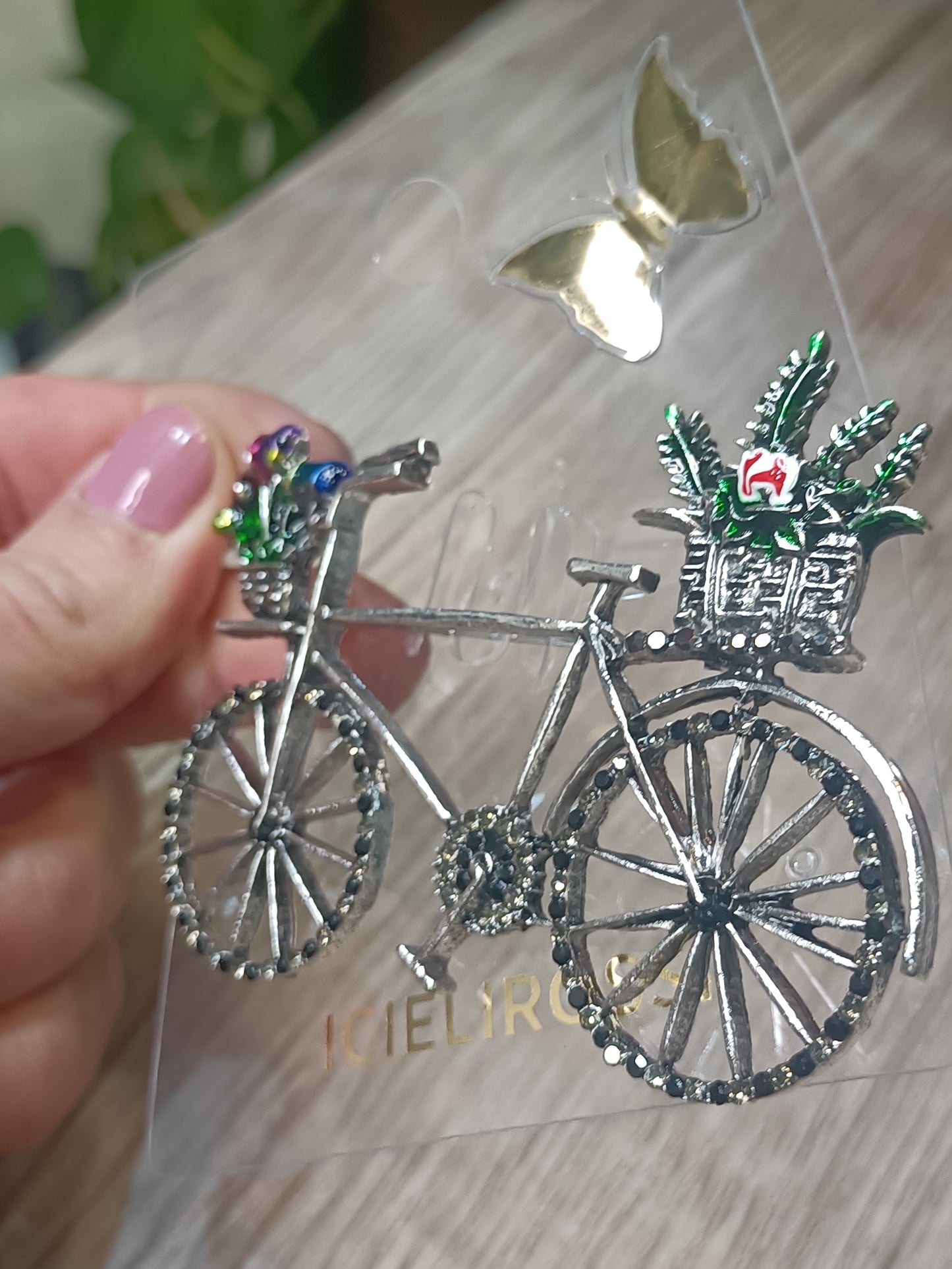 Spilla Retrò bicicletta argento con pietre brillanti