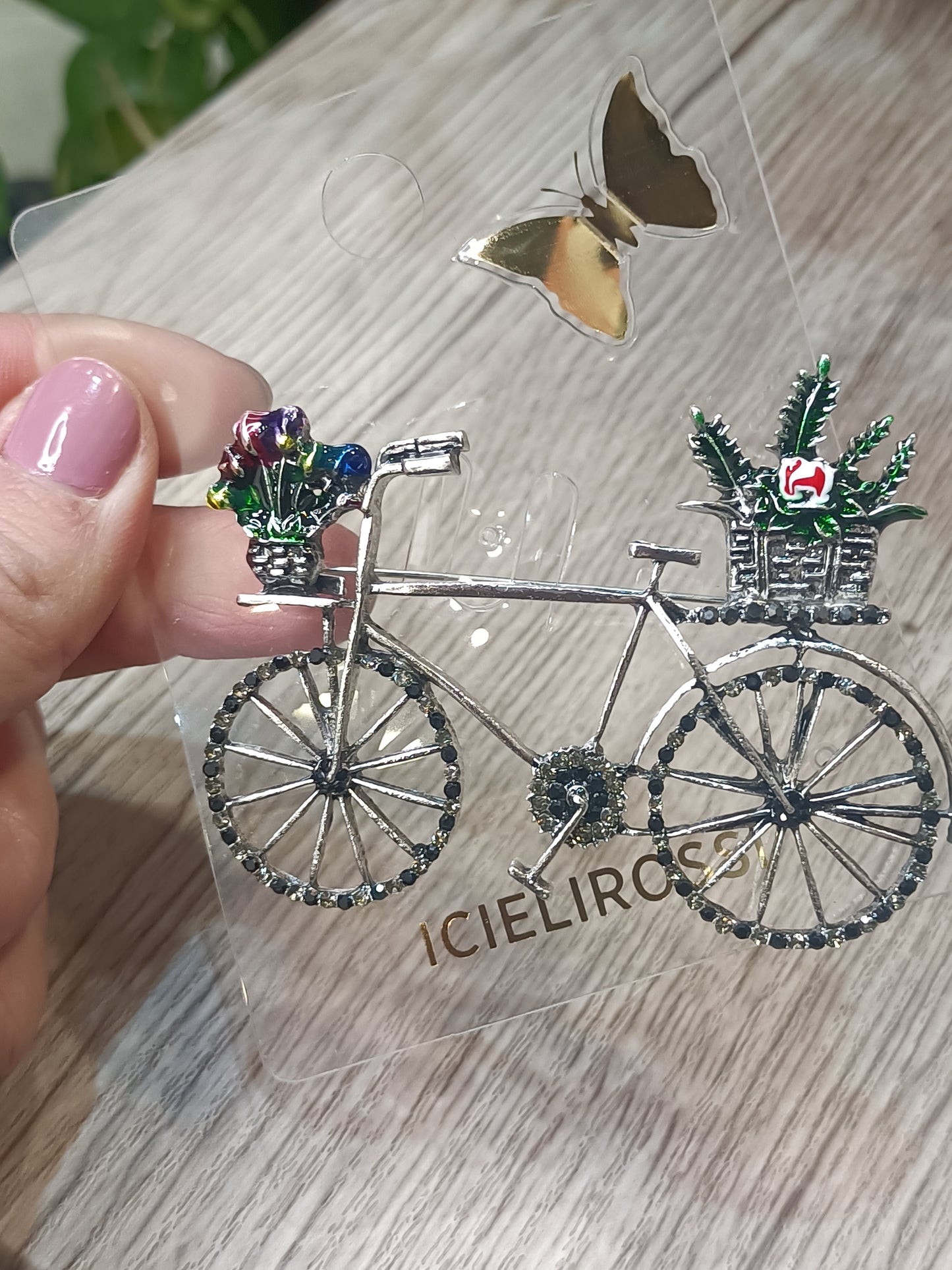 Spilla Retrò bicicletta argento con pietre brillanti