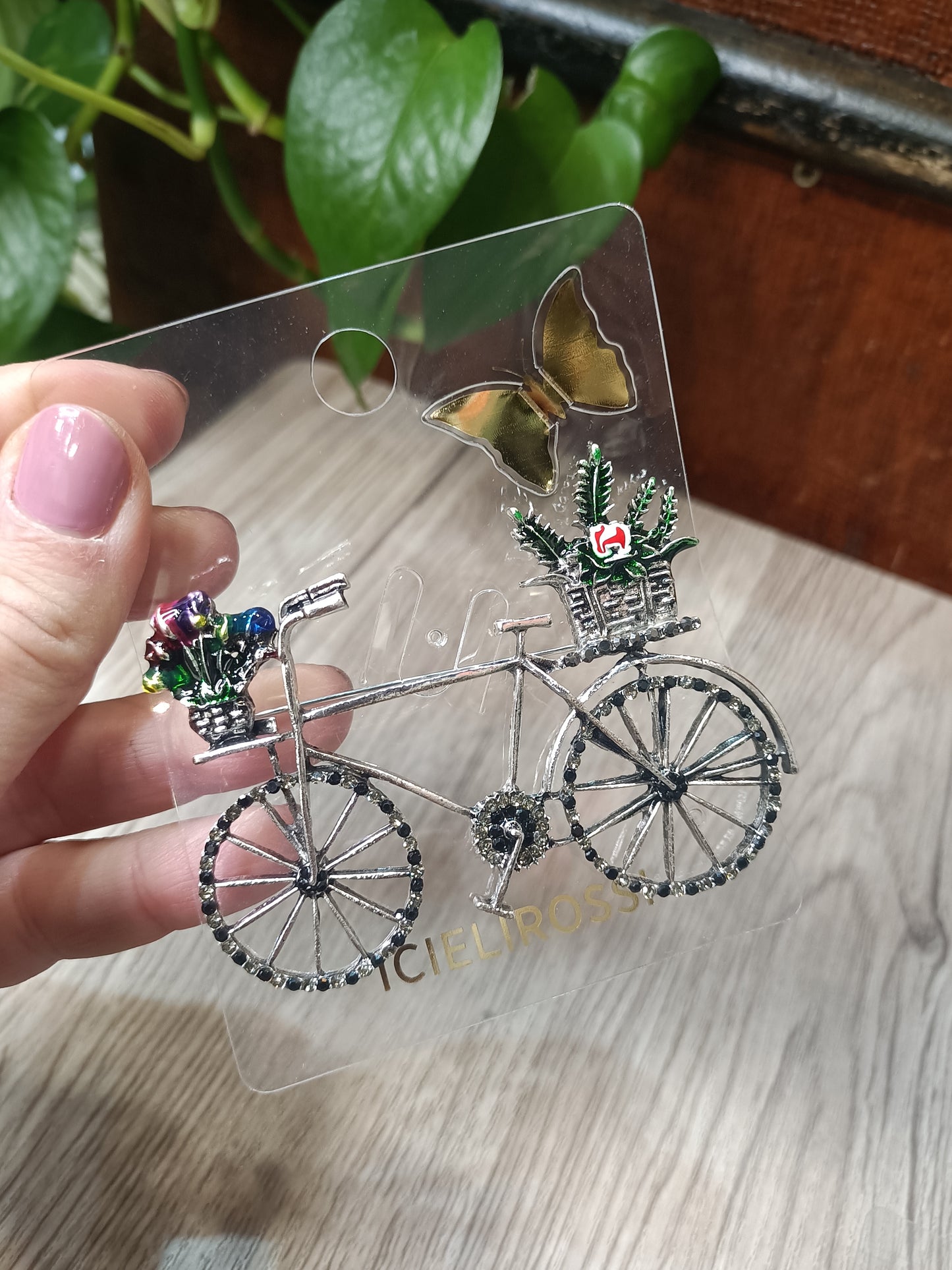 Spilla Retrò bicicletta argento con pietre brillanti