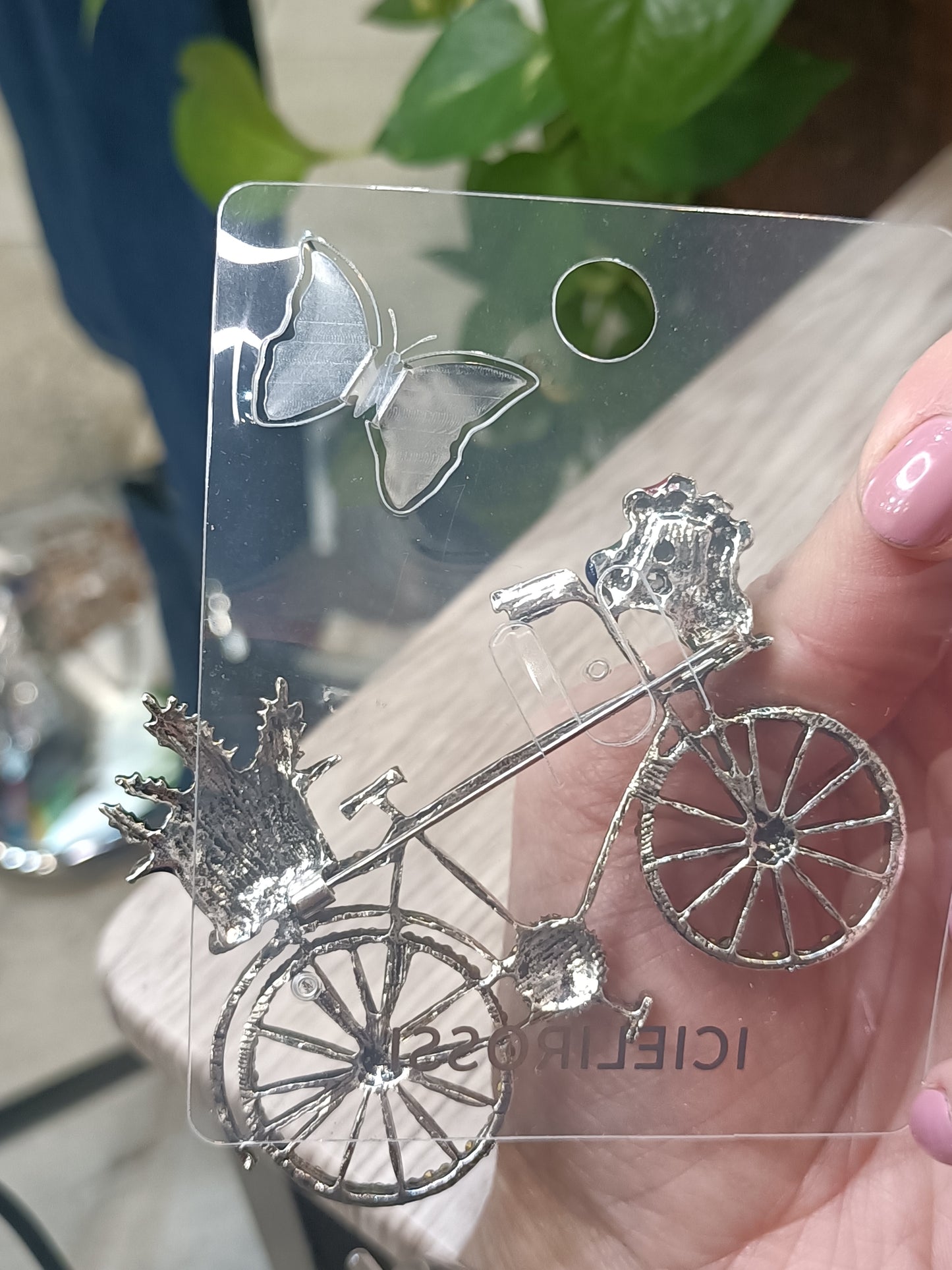 Spilla Retrò bicicletta argento con pietre brillanti