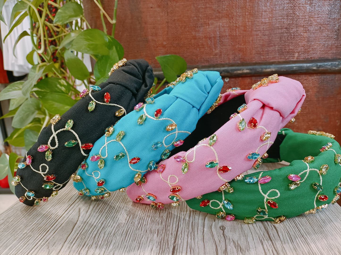 Cerchietto fascia con nodo Crystal Drops celeste