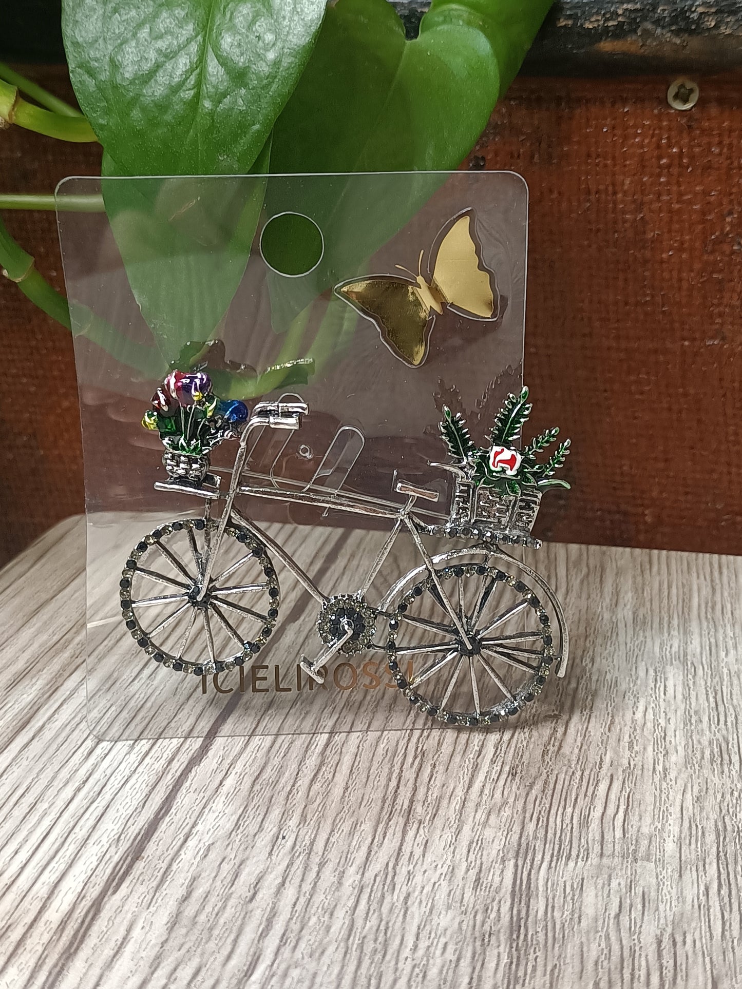 Spilla Retrò bicicletta argento con pietre brillanti