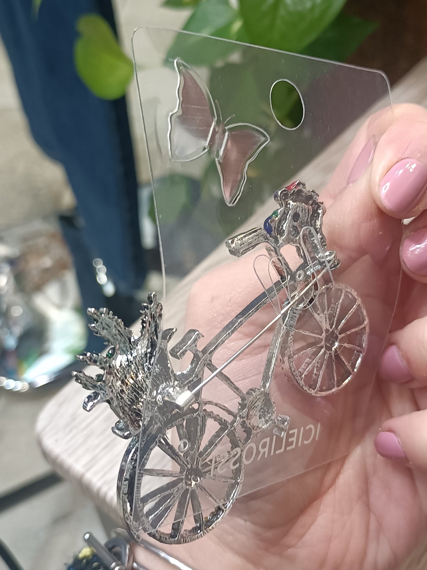 Spilla Retrò bicicletta argento con pietre brillanti
