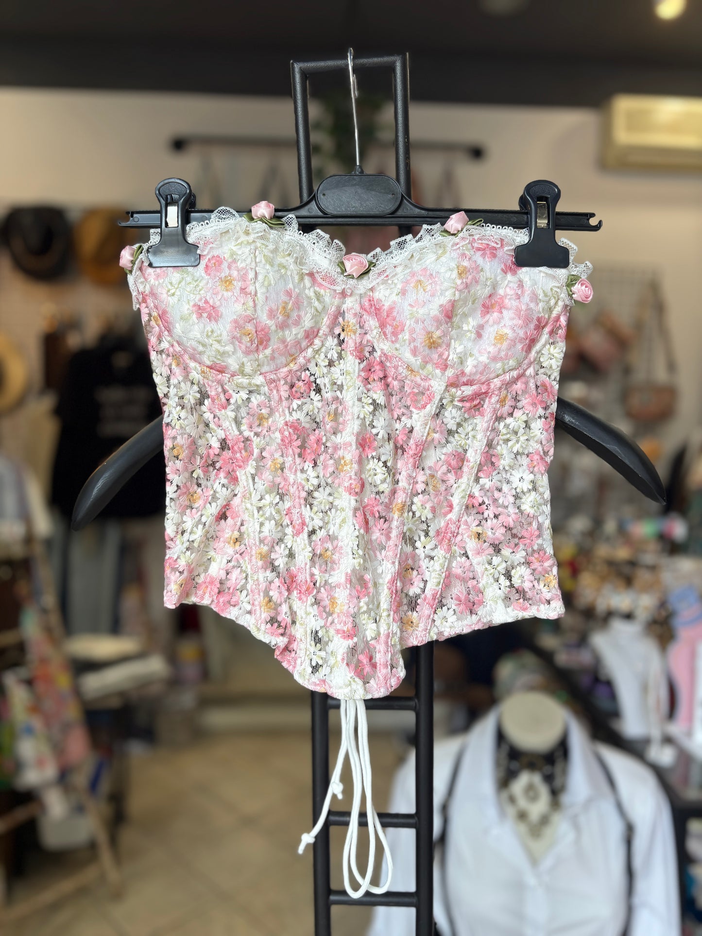 Corsetto Bustier "Prato in Fiore" in Pizzo e Merletto