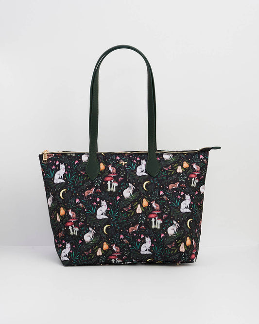Borsa tote Edith Niva stampata verde e nera - Fable England