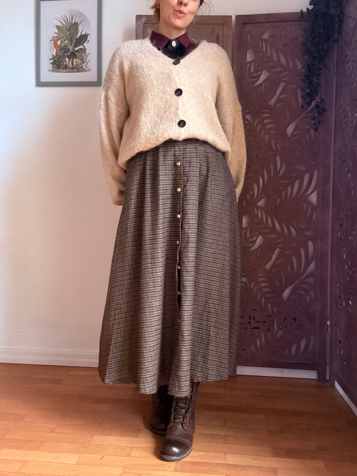 Gonna lunga Secret Library in tartan a vita alta