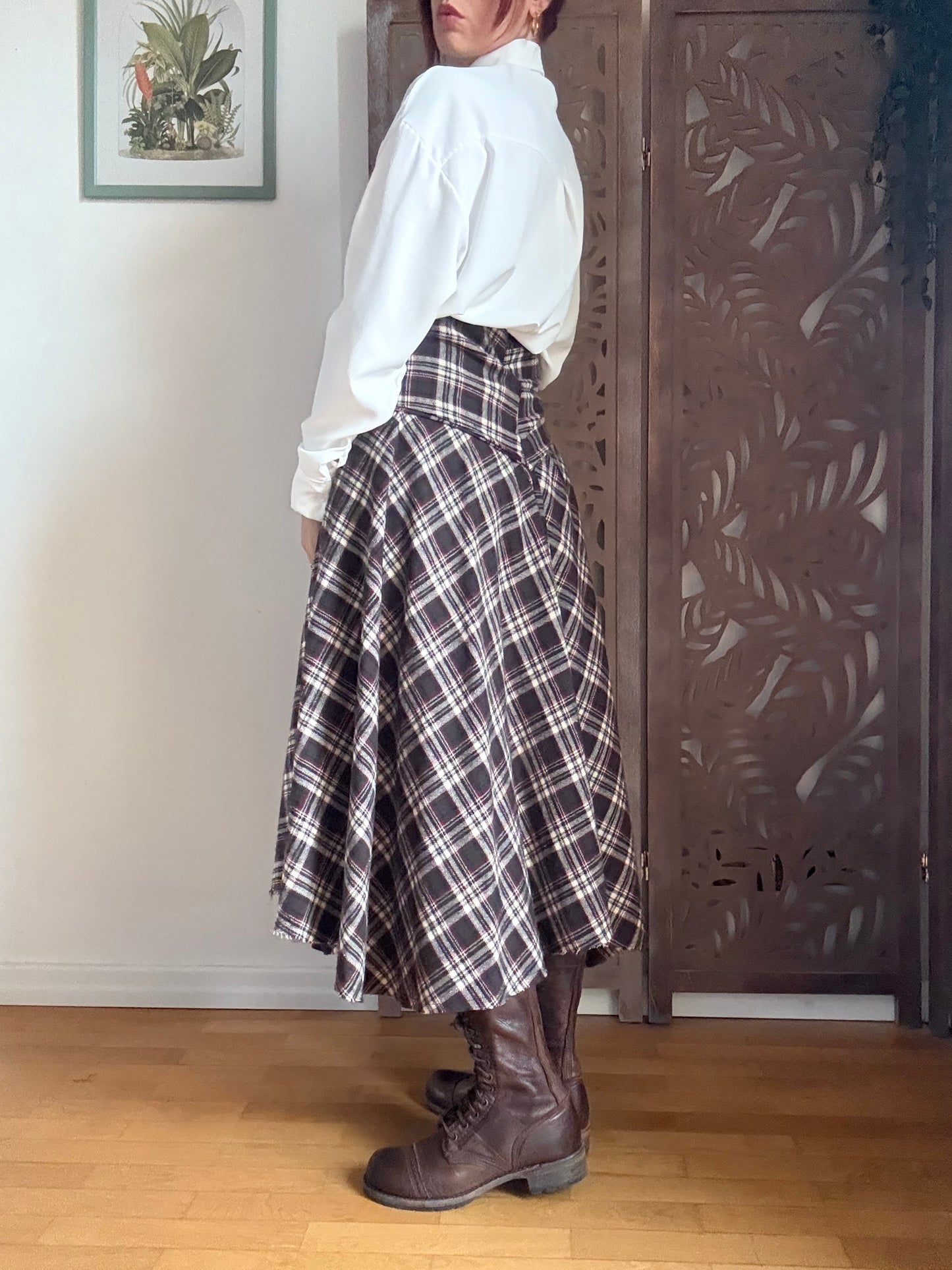 Gonna tartan a vita alta in cotone asimmetrica con maniche annodate in vita