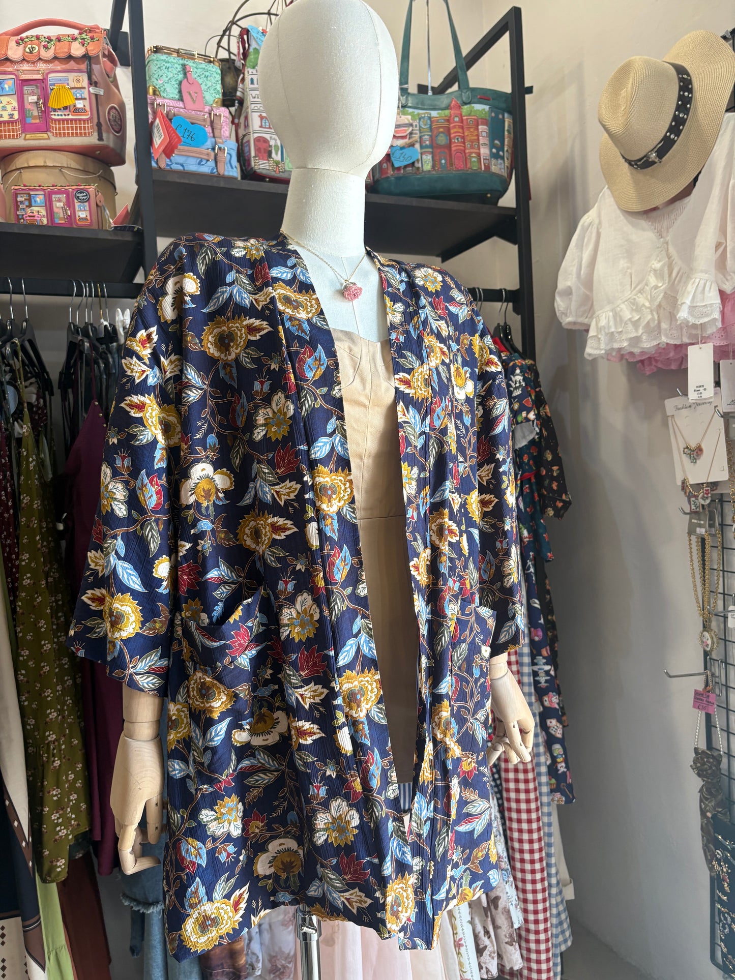 Kimono Donna Boho Chic Foderato in Cotone con Interno a Righe e Tasche Lungo - In Vari Colori e Fantasie