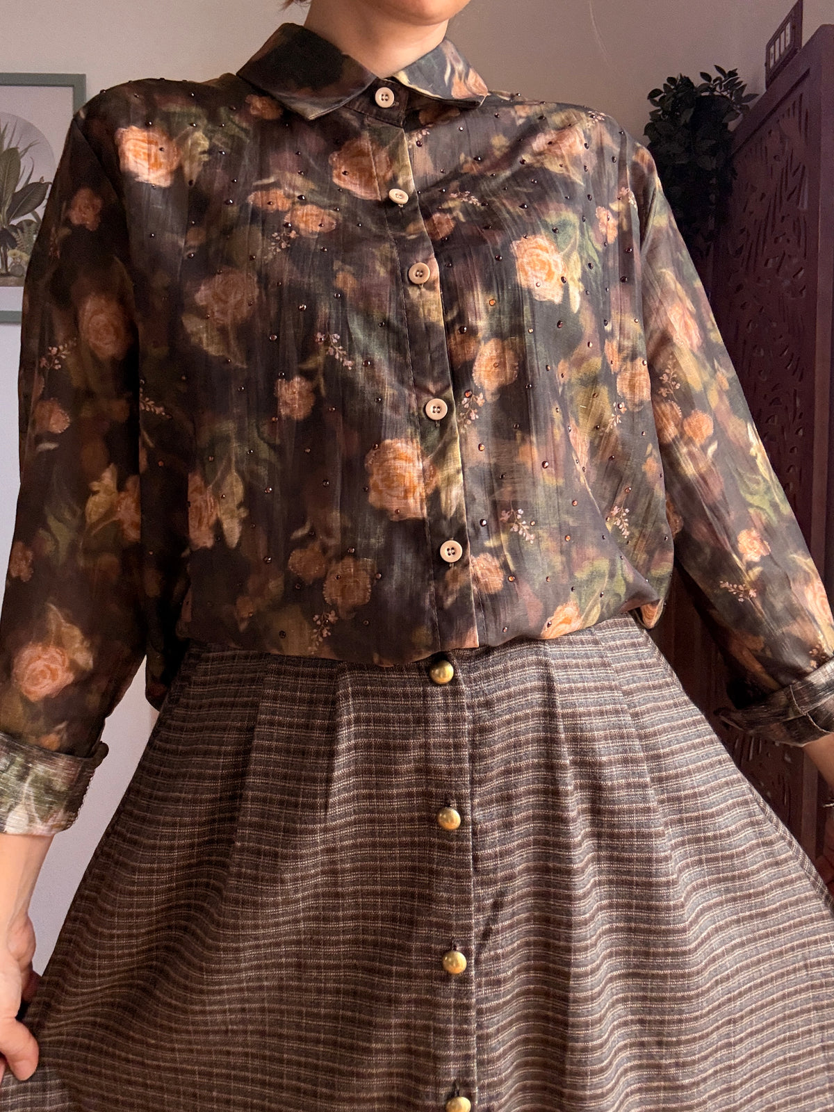 Camicia Morning Dew a fiori in Lyocell con micro-strass