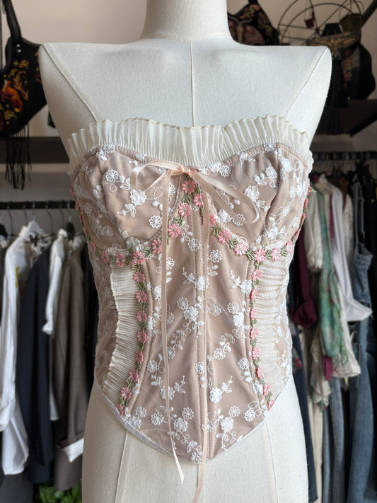 Corsetto Bustier "Fioritura Romantica" in Tulle Ricamato