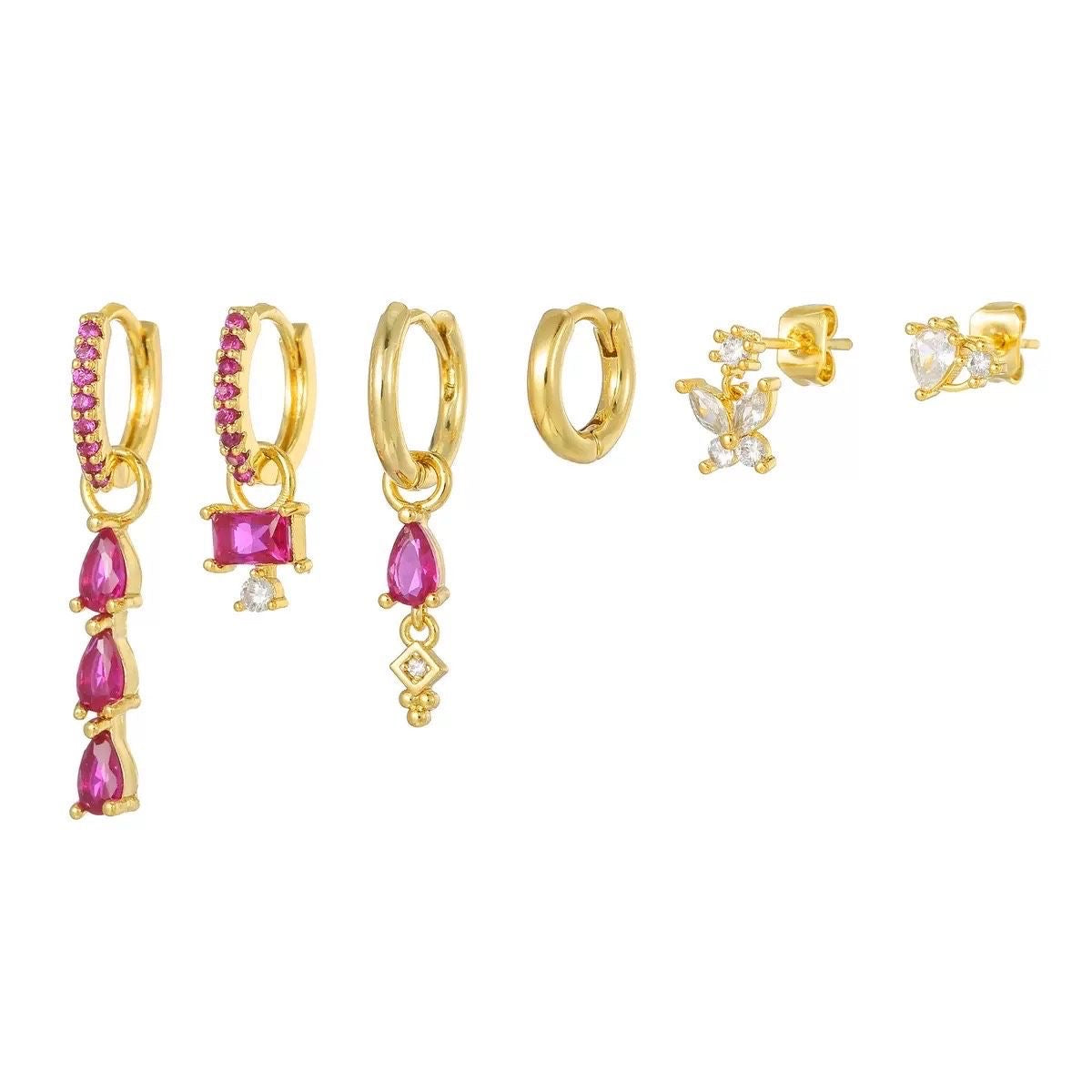Set di 6 orecchini Pink Aura