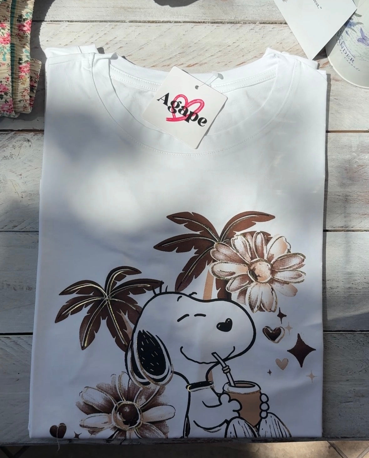 T-Shirts Snoopy in Cotone con Dettagli Oro - Vestibilità Medium