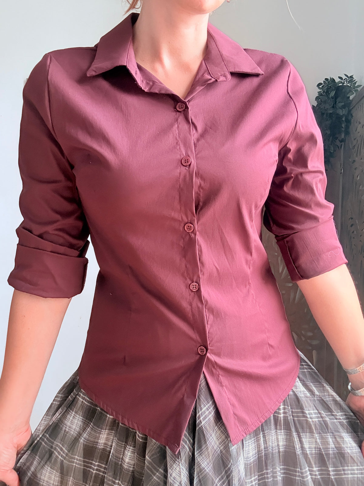Camicia donna avvitata in misto cotone a maniche lunghe