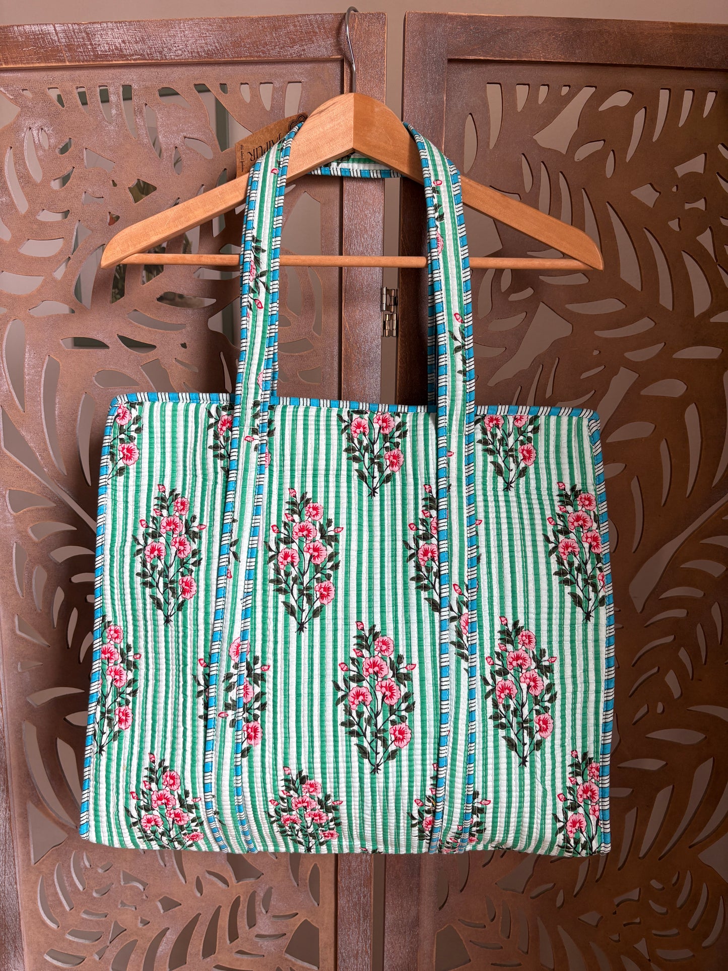 Borsa Tote Trapuntata in Cotone con Zip - Secret Garden
