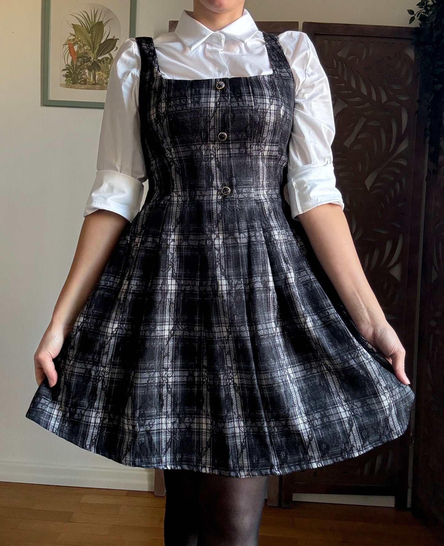 Abito pinafore Gothic Lace & Tartan in 2 colori - Stile Dark Academia
