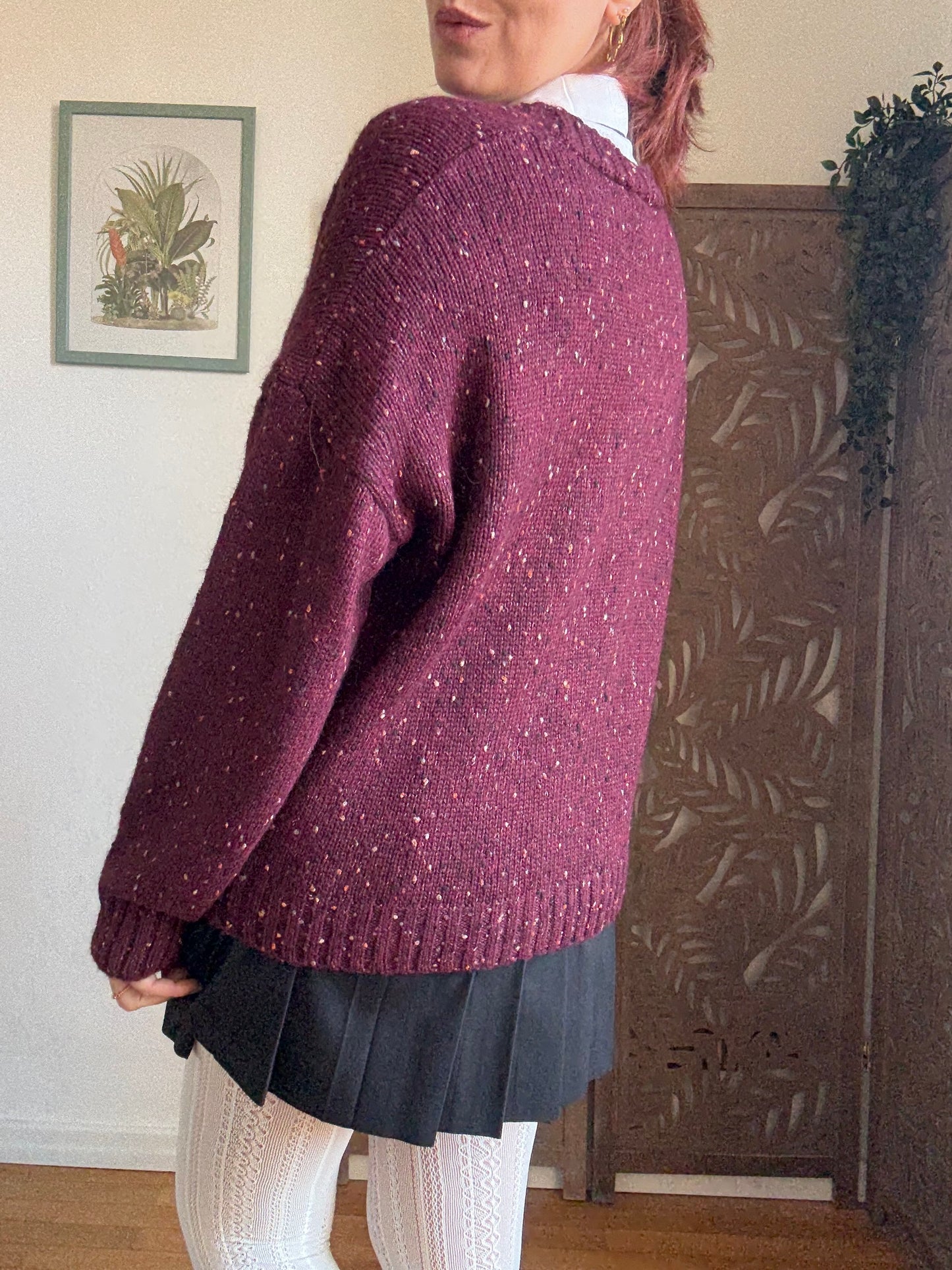 Cardigan oversize bordeaux colorato con bottoni