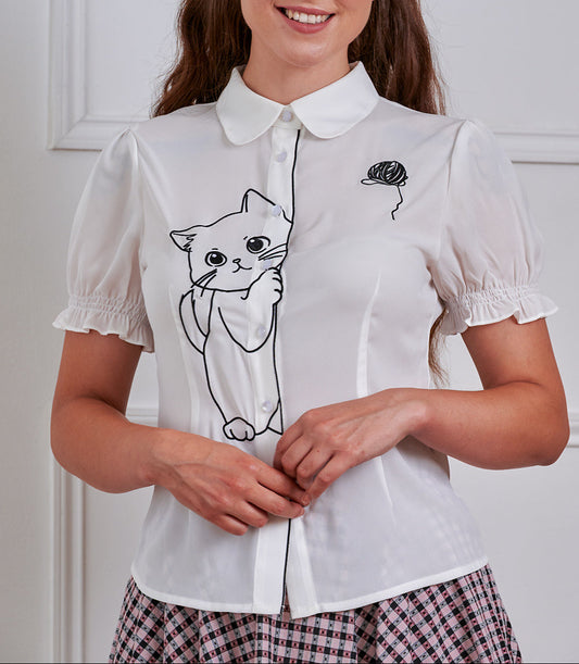 Camicetta inglese Sophie Kitty Kat Bianca