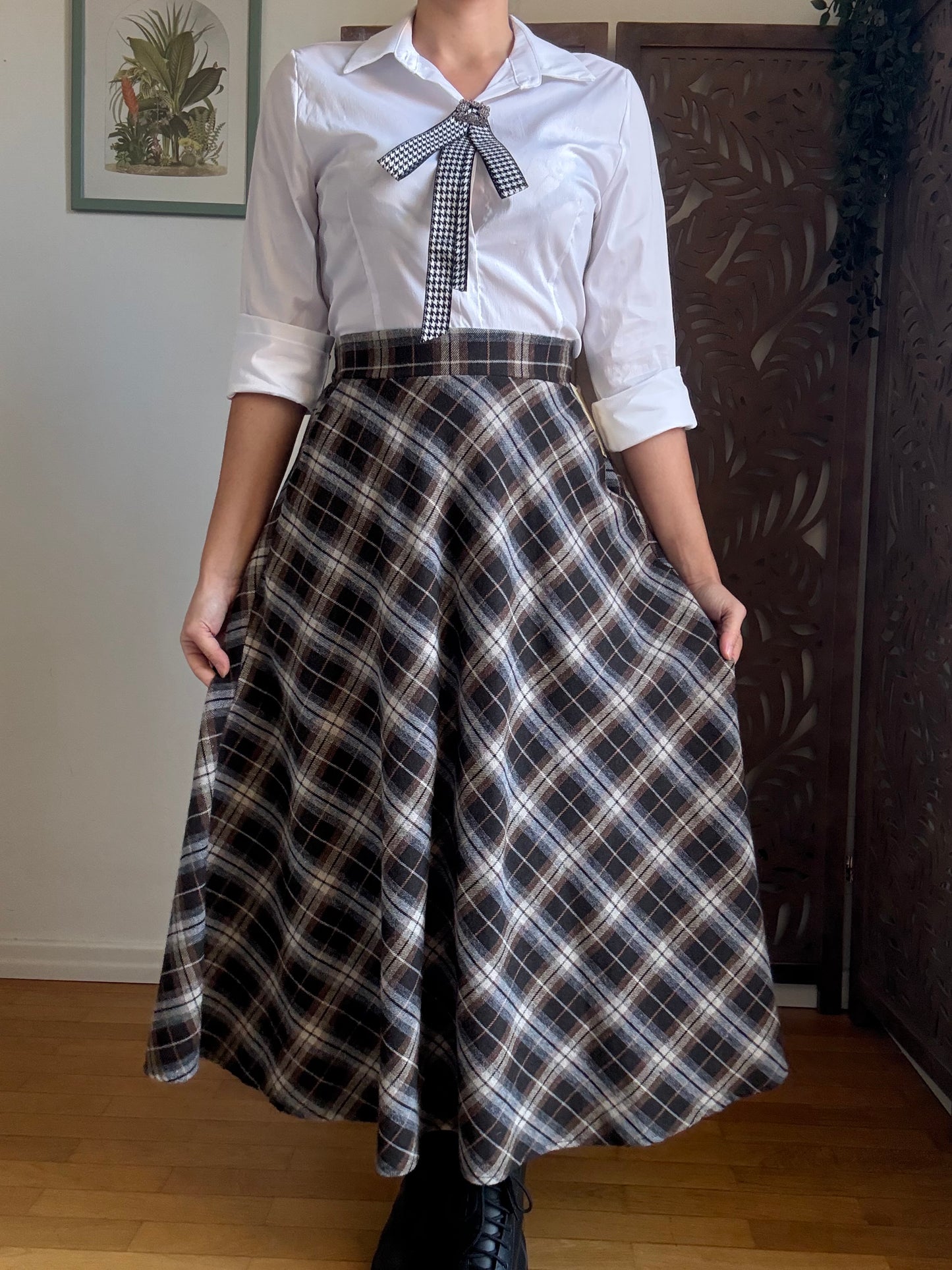 Gonna lunga tartan a vita alta in cotone Retrò Chic