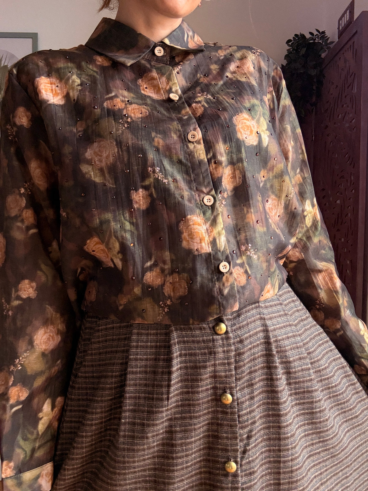 Camicia Morning Dew a fiori in Lyocell con micro-strass