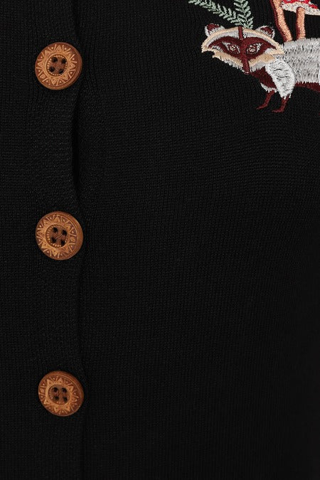 Cardigan Woodland Mushroom nero ricamato