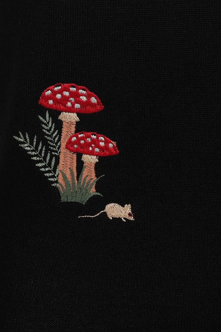 Cardigan Woodland Mushroom nero ricamato