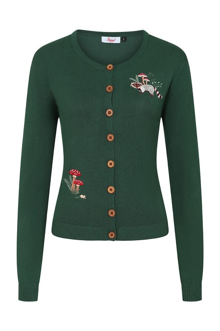 Cardigan Woodland Mushroom verde ricamato