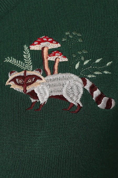 Cardigan Woodland Mushroom verde ricamato