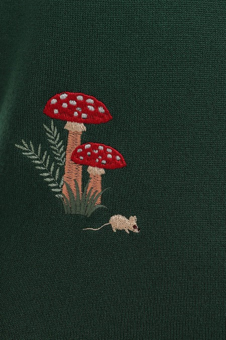 Cardigan Woodland Mushroom verde ricamato